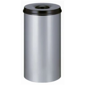 Afvalbak vlamdovend 50 ltr aluminiumgrijs met deksel zwart